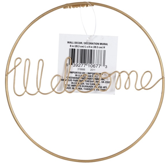 Round Gold “Welcome” Iron Wall Decor Sign, 8 in. - Picture 11 of 16